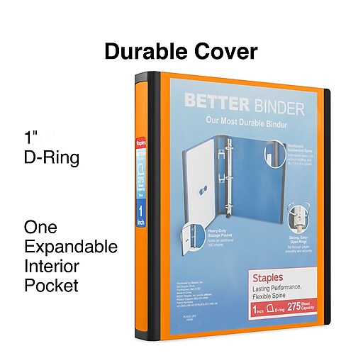 13465-CC 651739 Staples Better 1-Inch D 3-Ring View Binder Orange 