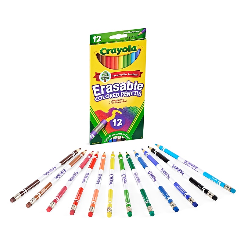 Crayola Erasable Kid's Colored Pencils, Assorted Colors, 12 Pencils/Box (68-4412) image 1