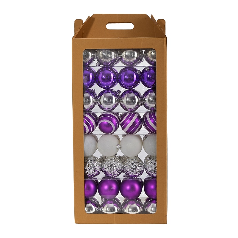 Nearly Natural Holiday Shatterproof Purple Christmas Tree Ornament Set, 80mm, 64/Set (D1001-PP) image 1