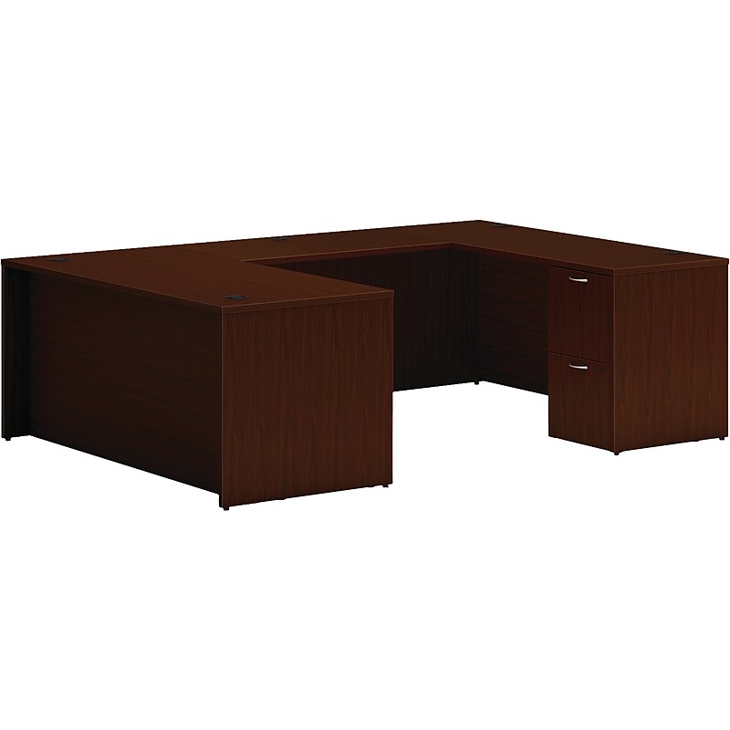 HON Mod 66"W U-Shaped Computer Desk with 2 Support Pedestals, Traditional Mahogany (HLPL6696UDESKTM1) image 1