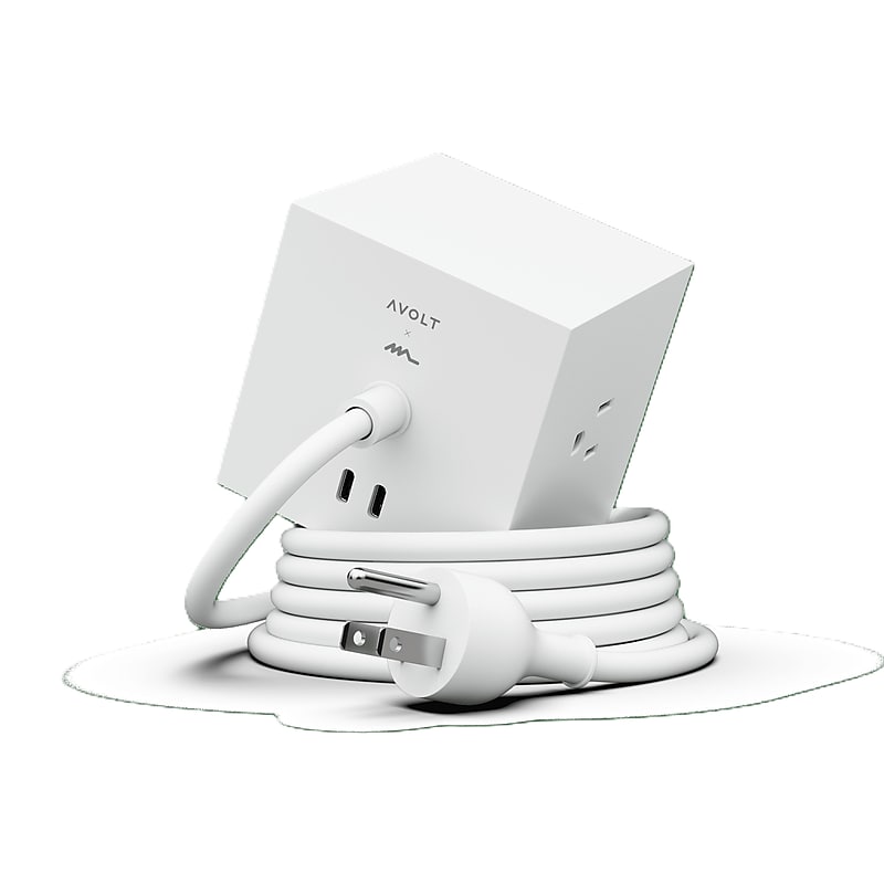 AVOLT Square 1 5.9' 3-Outlet Power Extender with USB-C, Opal White (SQ1-NABC30-18WH) image 1