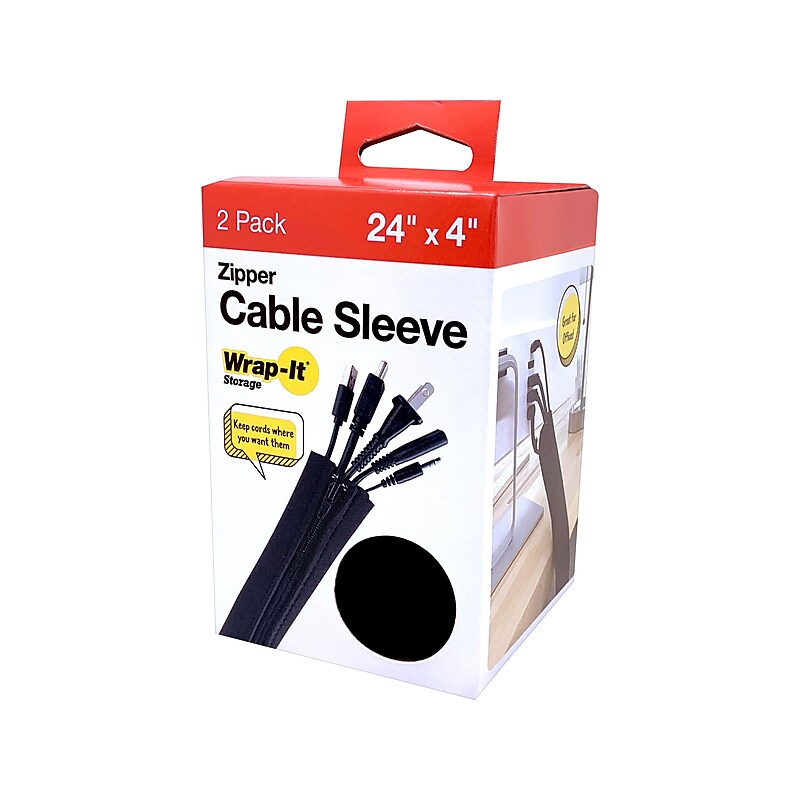 Wrap-It Storage 24" Cable Sleeve, Black, 2/Pack (402-SZ-24BL) image 1