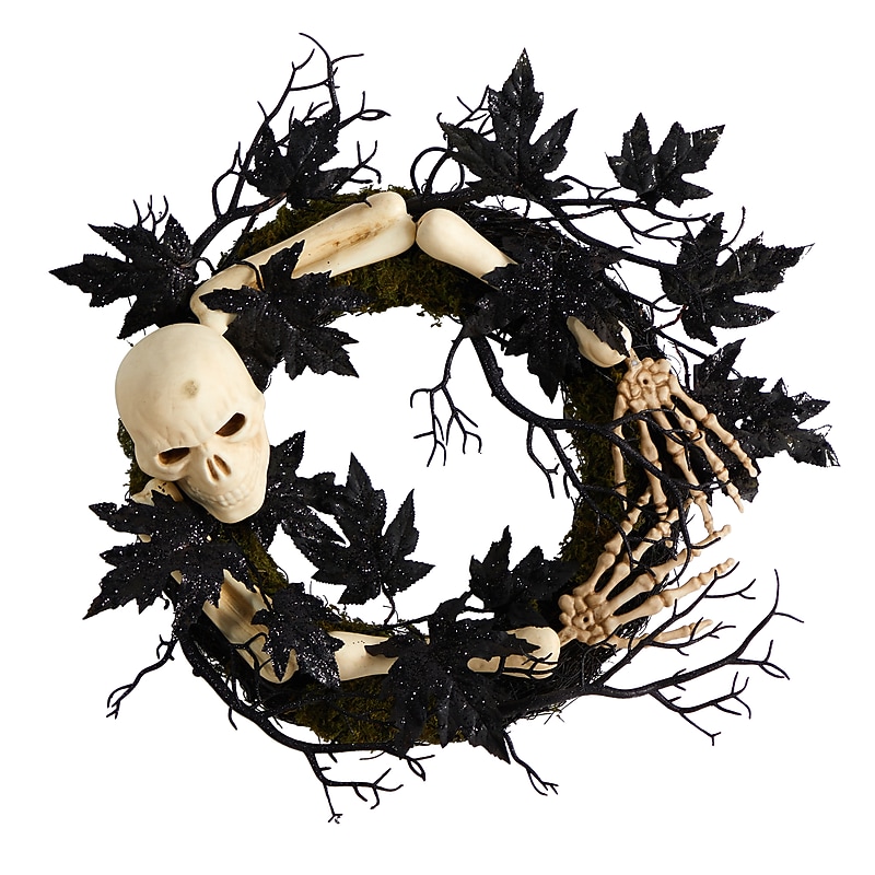 Nearly Natural Halloween Skull and Bones Wreath, 24" (W1206) image 1