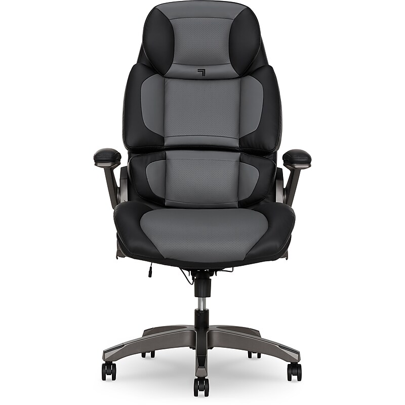 Sharper Image S-950 Heated Ergonomic Polyurethane Swivel Executive Massage Chair, Gray/Black (52755M-GRYBLK) image 1
