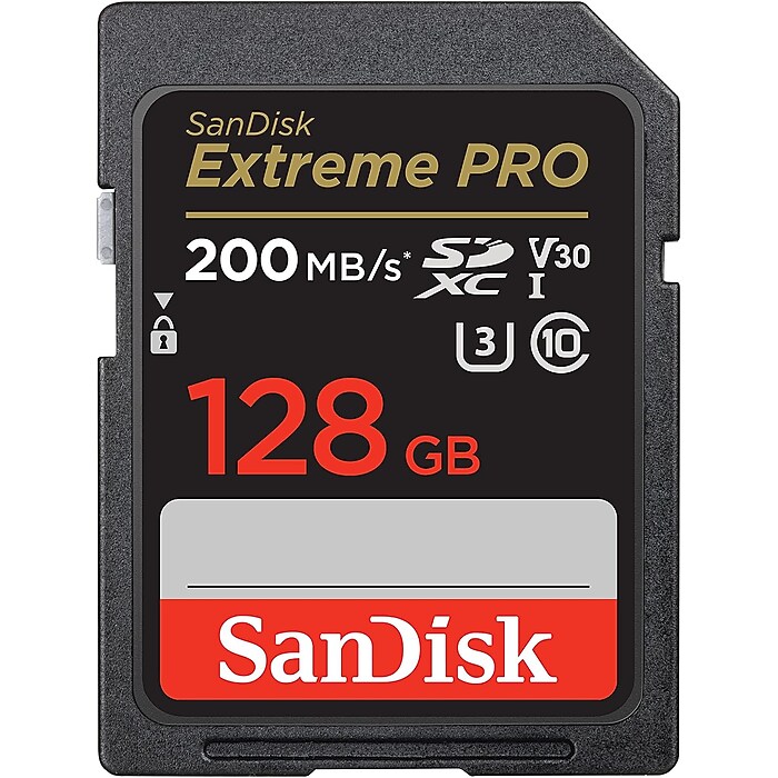SANDISK 128GB Extreme PRO SDXC UHS-I Memory Card, 200MB/S, C10, U3
