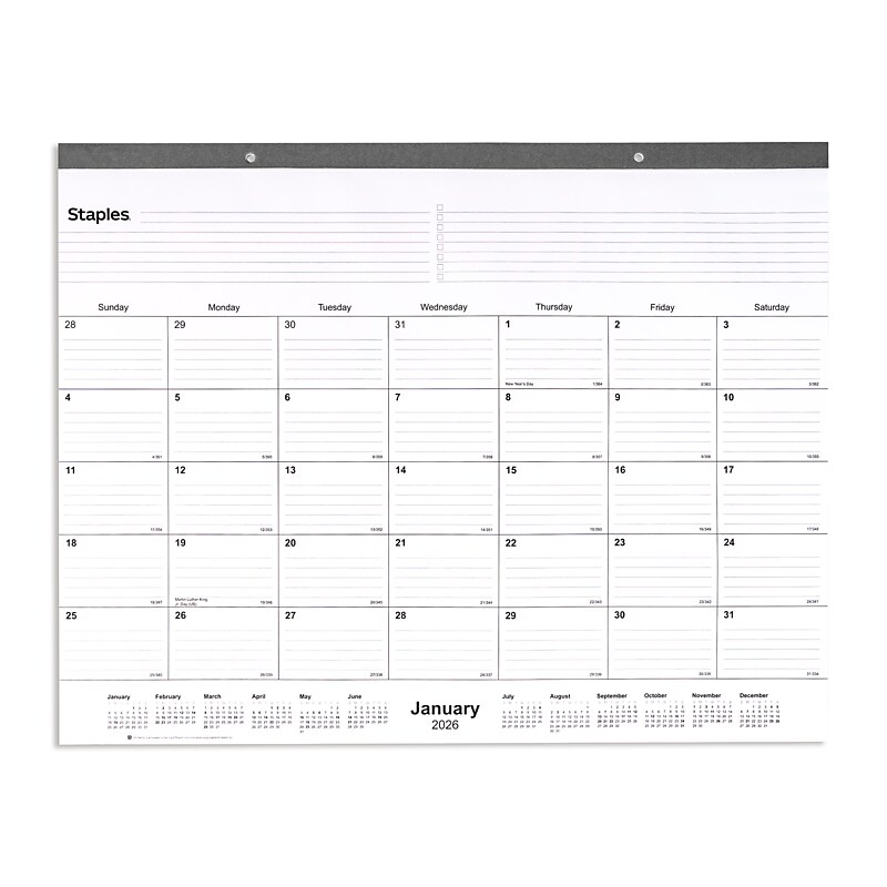 2026 Staples 21.75" x 17" Monthly Desk Pad Calendar, Gray (ST59701-26) image 1
