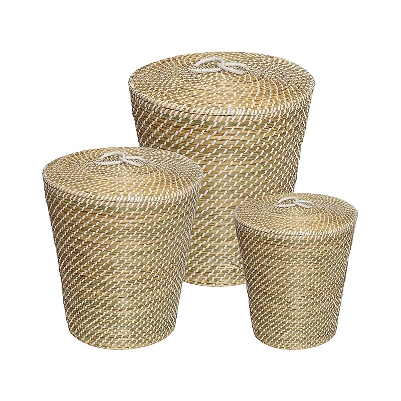 Honey-Can-Do Seagrass Snake Charmer's Nesting Baskets, Natural/White, 3/Set (STO-08750) image 1