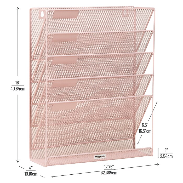 Mind Reader 5-Pocket Metal Mesh Mountable Wall File, Letter Size