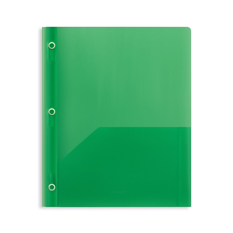 Staples 2-Pocket Plastic Presentation Folder with Fasteners, Green (ST26388-CC) image 1