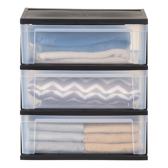 Iris Stackable Wide Chest, 3 Drawer, Black, 2/Pack (380026) | Staples