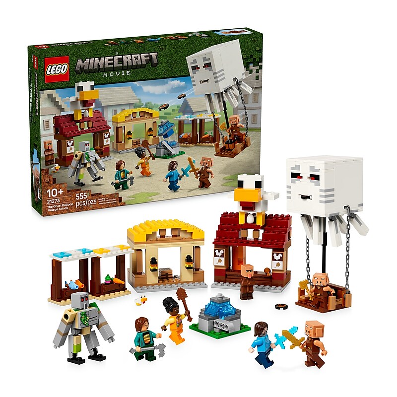 LEGO Minecraft The Ghast Balloon Village Attack, 555 Pieces (21273) image 1