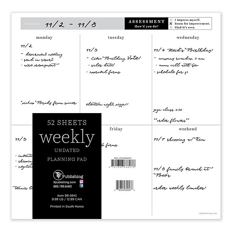 TF Publishing Schedule Pad 7.75" x 7.75" Undated Planner, Paperboard Cover, Multicolored (99-5941) image 1