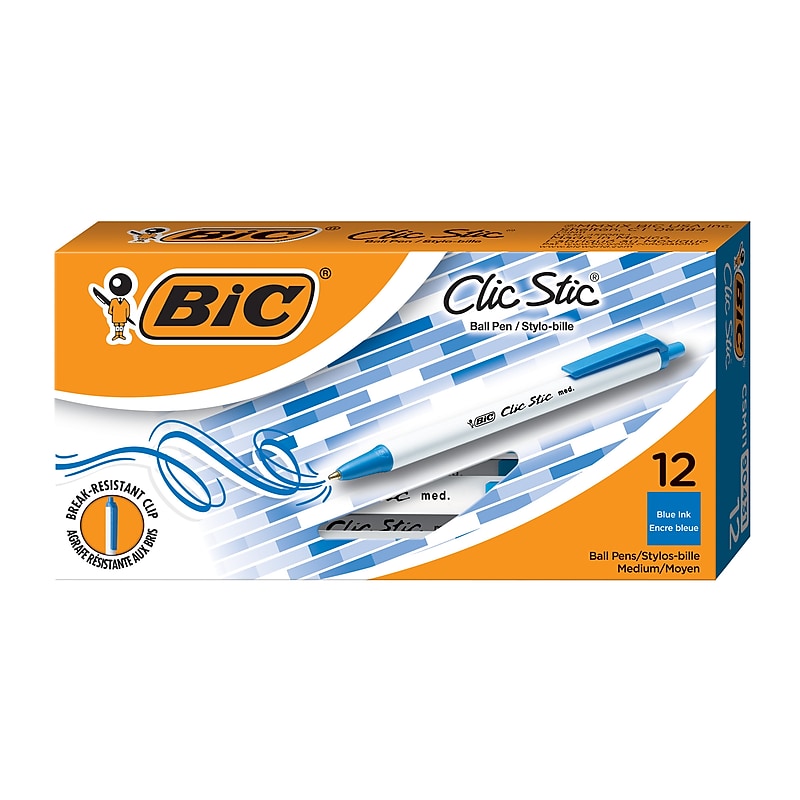 BIC Clic Stic Retractable Ballpoint Pens, Medium Point, Blue Ink, Dozen (90431/CSM11BL) image 1