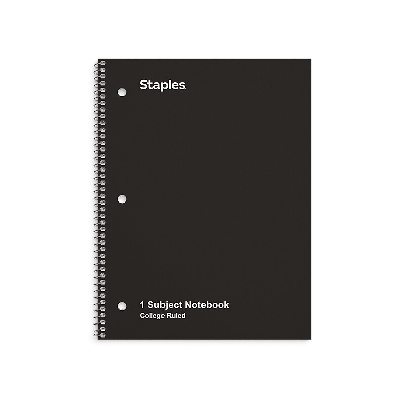 Staples 1-Subject Notebook, 8" x 10.5", College Ruled, 70 Sheets, Black, 6/Pack (ST58374C) image 1