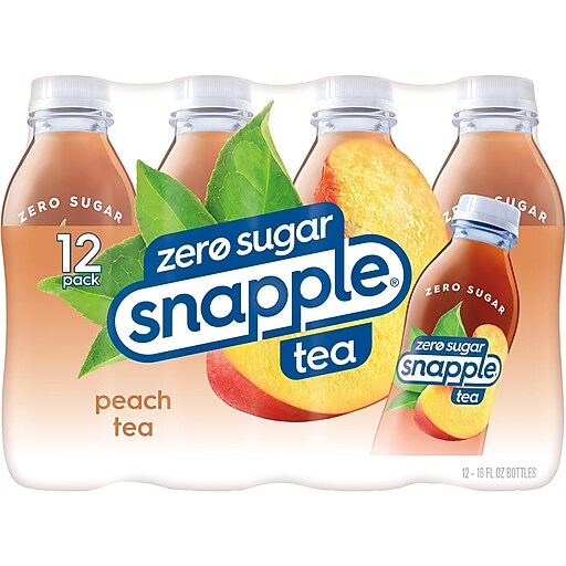 Snapple Zero Sugar Peach Tea, 16 oz., 12 Bottles/Pack, 2 Packs