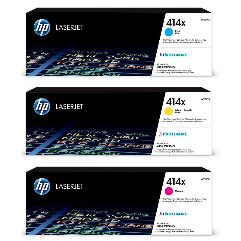 HP 414X Cyan/Magenta/Yellow High Yield Toner Cartridge, 3/Pack (W2021X-VB) image 1