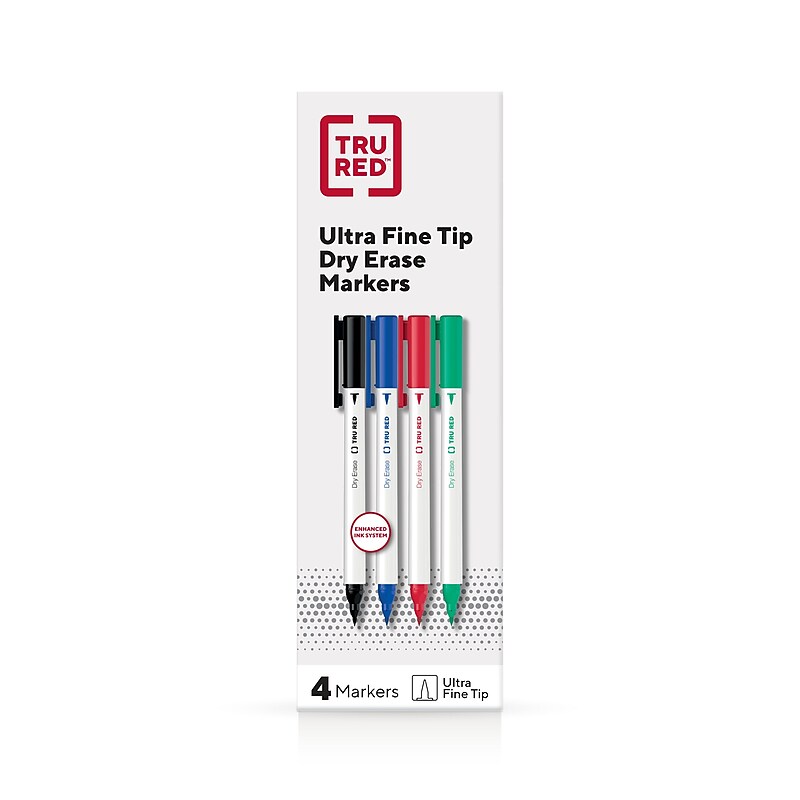TRU RED™ Pen Dry Erase Markers, Ultra Fine Tip, Assorted, 4/Pack (TR61458/TR57422) image 1
