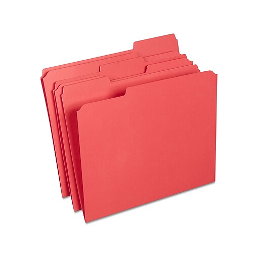Staples Reinforced File Folders, 1/3Cut Tab, Letter Size, Red, 100/Box