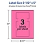 Avery Rectangle Laser/Inkjet Multipurpose Labels, 2.5" x 5", Bright Pink (60/Pack)~#|#~97279671-BE81-4127-88A62E8DC52539BD_sc7