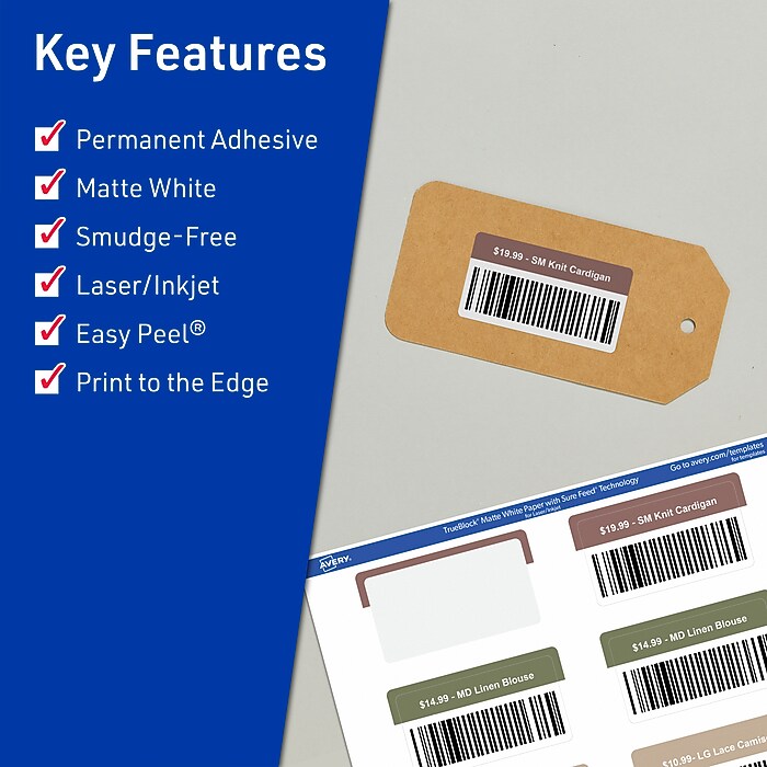 Avery TrueBlock Laser/Inkjet Multipurpose Labels, 1