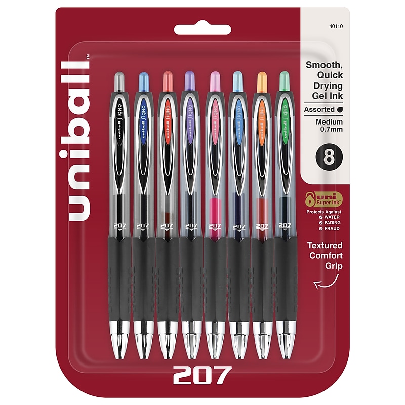 uni-ball 207 Retractable Gel Pens, Medium Point, 0.7mm, Assorted Ink, 8 Pack (40110) image 1