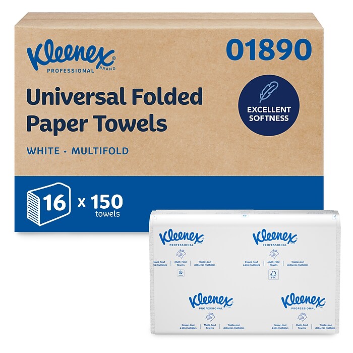 Kleenex Multifold Paper Towels, 1-ply, White, 150 Sheets/Pack, 16