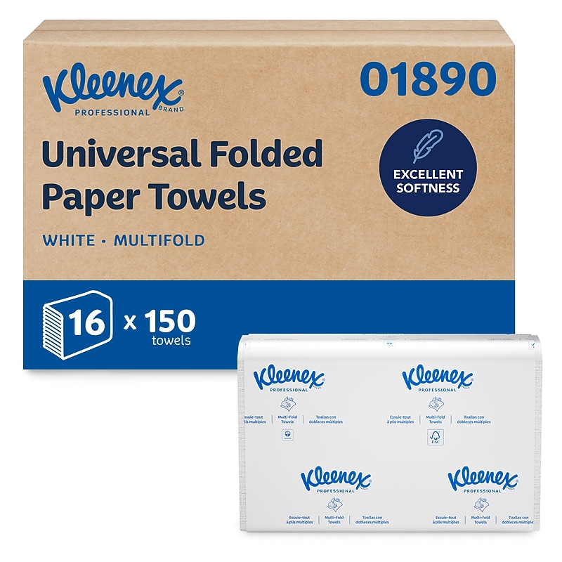 Kleenex Multifold Paper Towels, 1-ply, White, 150 Sheets/Pack, 16 Packs/Carton (01890) image 1