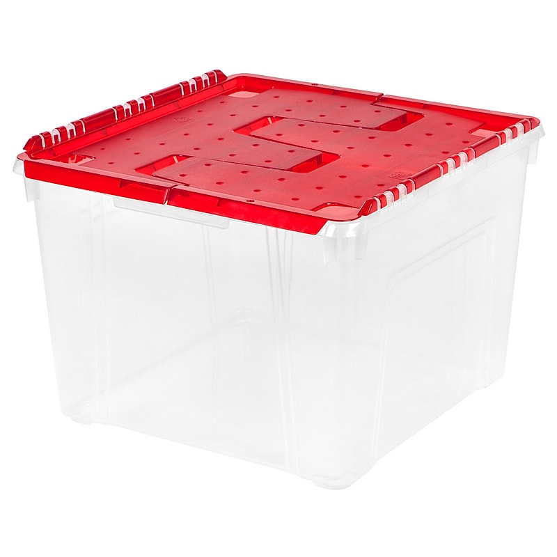 Iris Large Stackable Plastic Storage Bin, 13.81" x 18.31"x 19.31", 60 Qt., Red/Clear (WL-60 ) image 1
