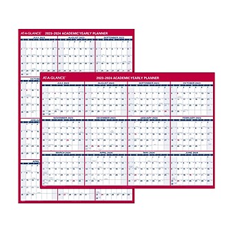 2023-2024 AT-A-GLANCE 48" x 32" Academic Yearly Wet-Erase Wall Calendar, Reversible, Red (PM36AP-28-24)