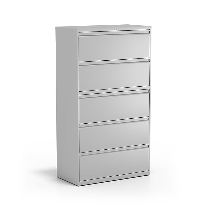Staples 5-Drawer Lateral File Cabinet, Letter/Legal Size, Lockable, 67.63"H x 36"W x 18.63"D, Light Gray (60918/17640) image 1
