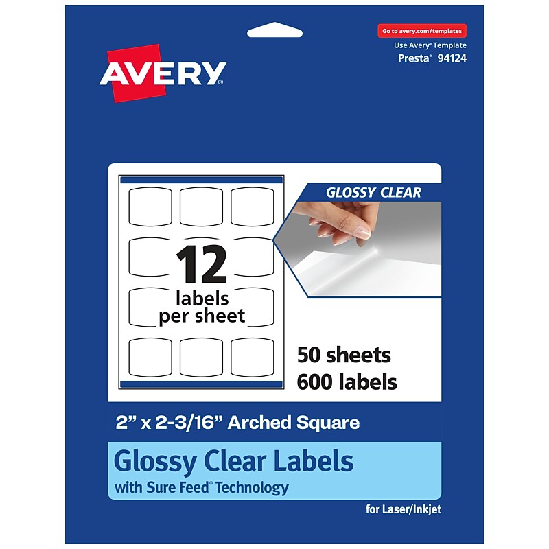 Avery Laser/Inkjet Multipurpose Labels, 2.1875" x 2", Glossy Clear, 600/Box (94124) image 1