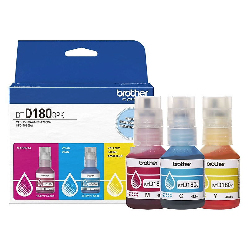 Brother BTD180 Cyan/Magenta/Yellow High Yield Ink Cartridge (BTD1803PKS) image 1