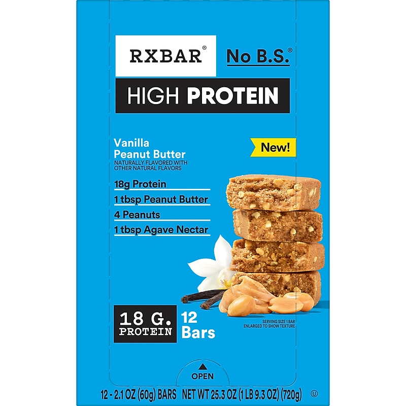 RXBAR High Protein Vanilla Peanut Butter Protein Bars, 25.3 oz., 12 Bars/Box (KEE00863) image 1