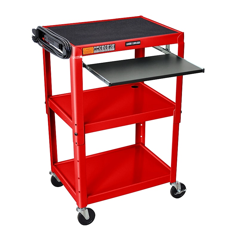 Luxor 3-Shelf Metal Mobile Utility Cart with Lockable Wheels, Red (UCMT1KB-RD) image 1