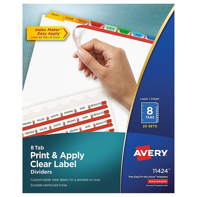 Avery Index Maker Paper Dividers with Print & Apply Label Sheets, 8 Tabs, Multicolor, 25 Sets/Pack (11424) image 1