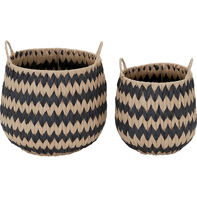 Household Essentials Flame Stitch Cattail/Paper Storage Baskets, Black/Light Beige, 2/Set (ML-6707) image 1