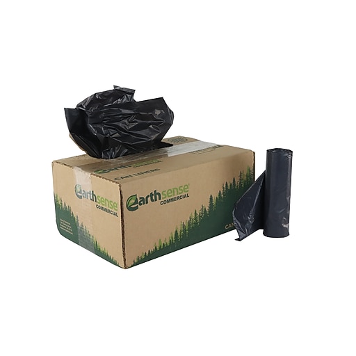 Earthsense Linear Low Density Recycled Can Liners, 56 gal, 1.25 mil, 43 x 48, Black, 100/Carton