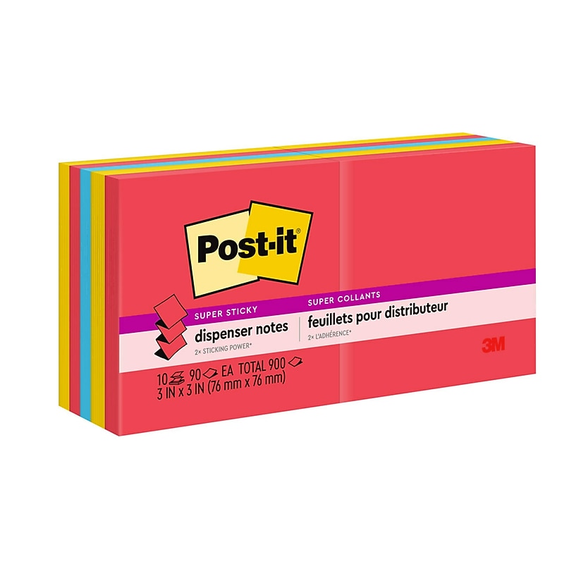 Post-it Super Sticky Pop-up Notes, 3" x 3", Playful Primaries Collection, 90 Sheet/Pad, 10 Pads/Pack (R33010SSAN) image 1