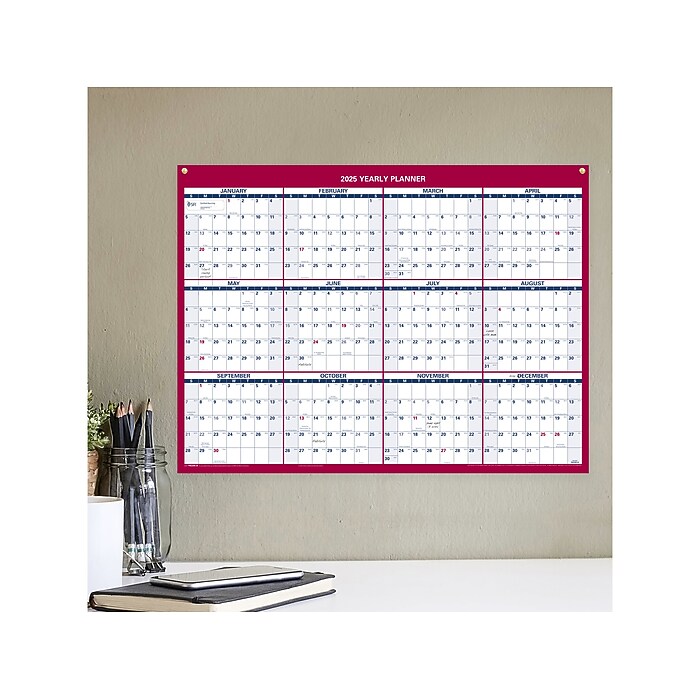 2025-at-a-glance-16-x-12-yearly-wet-erase-wall-calendar-reversible-white-red-pm330b-28-25-staples