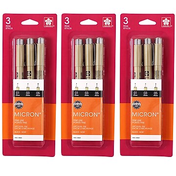 Sakura Pigma Micron Pen, Fineliner, Black Ink, 3/Bundle (SAK30061