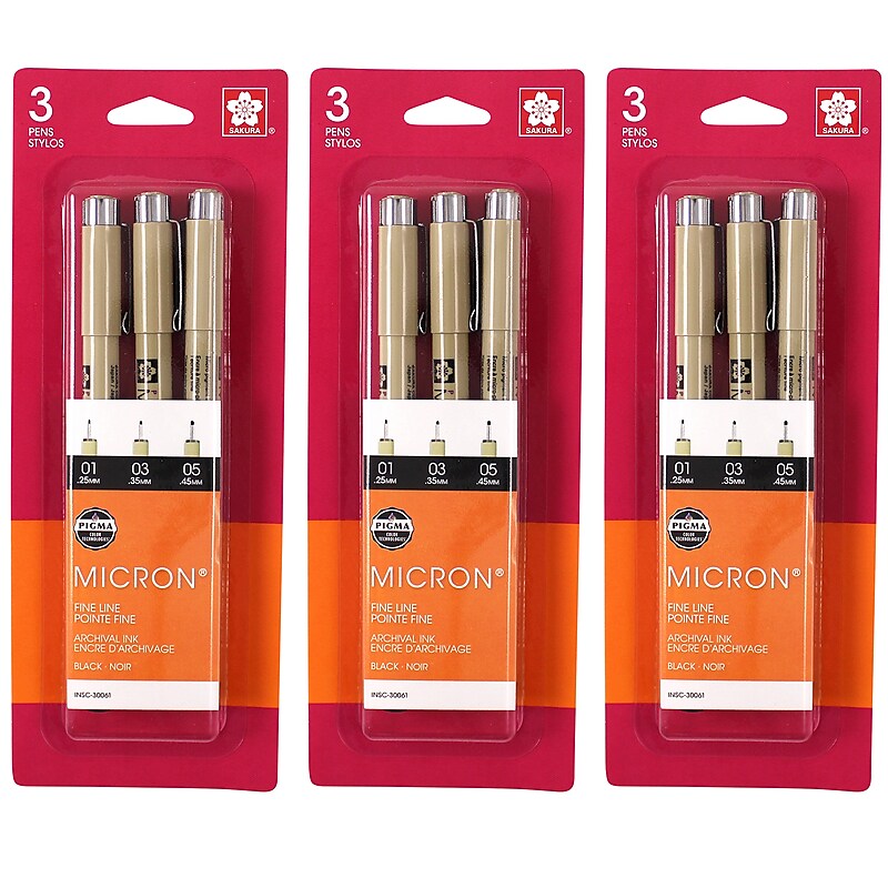 Sakura Pigma Micron Pen, Fineliner, Black Ink, 3/Bundle (SAK30061-3) image 1