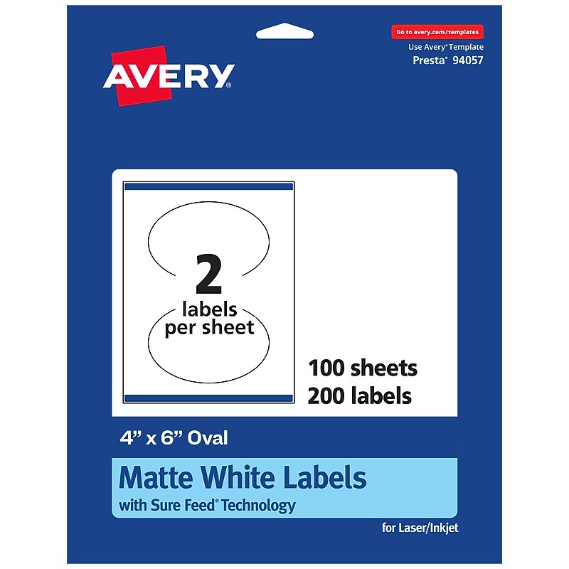 Avery Laser/Inkjet Oval  Multipurpose Labels, 6"  Dia, Matte White, 200/Box (94057) image 1