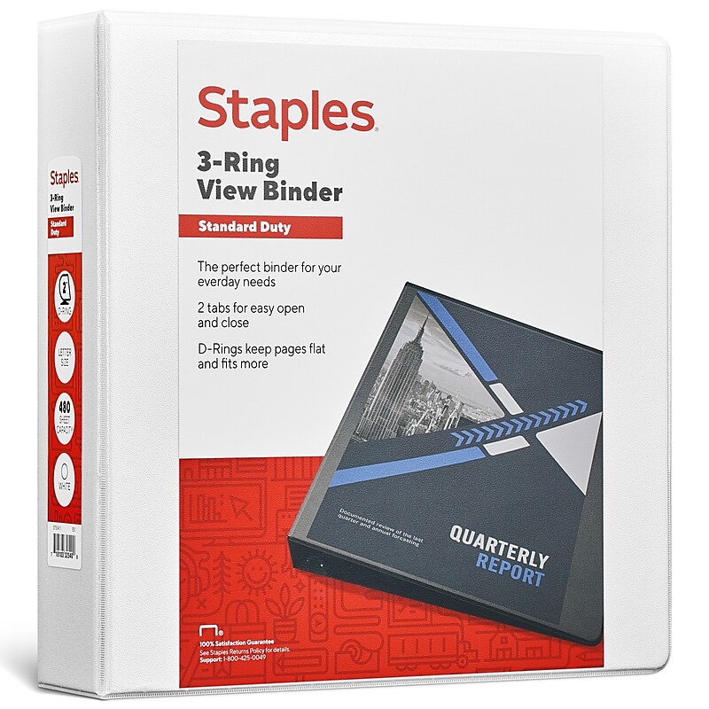 Staples 2" 3-Ring View Binder, D-Ring, White (55411/26444) image 1