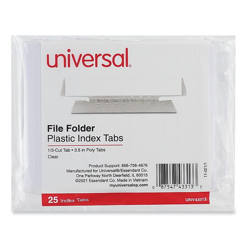 Universal Hanging Folder Tab, 3.5", Clear, 25/Pack (UNV43313) image 1