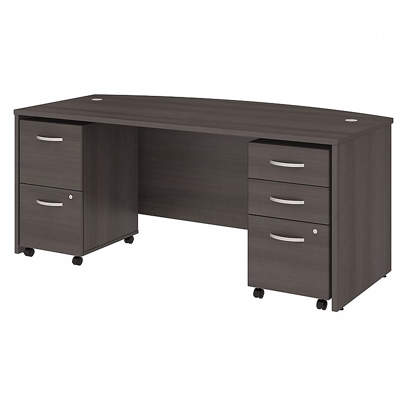 Bush Business Furniture Studio C 72"W Bow Front Desk with Mobile File Cabinets, Storm Gray (STC012SG) image 1