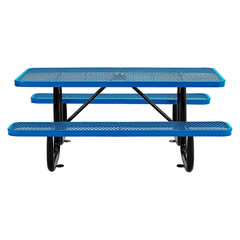 Global Industrial 6' Rectangular Outdoor Steel Picnic Table, Expanded Metal, Blue (277152BL) image 1