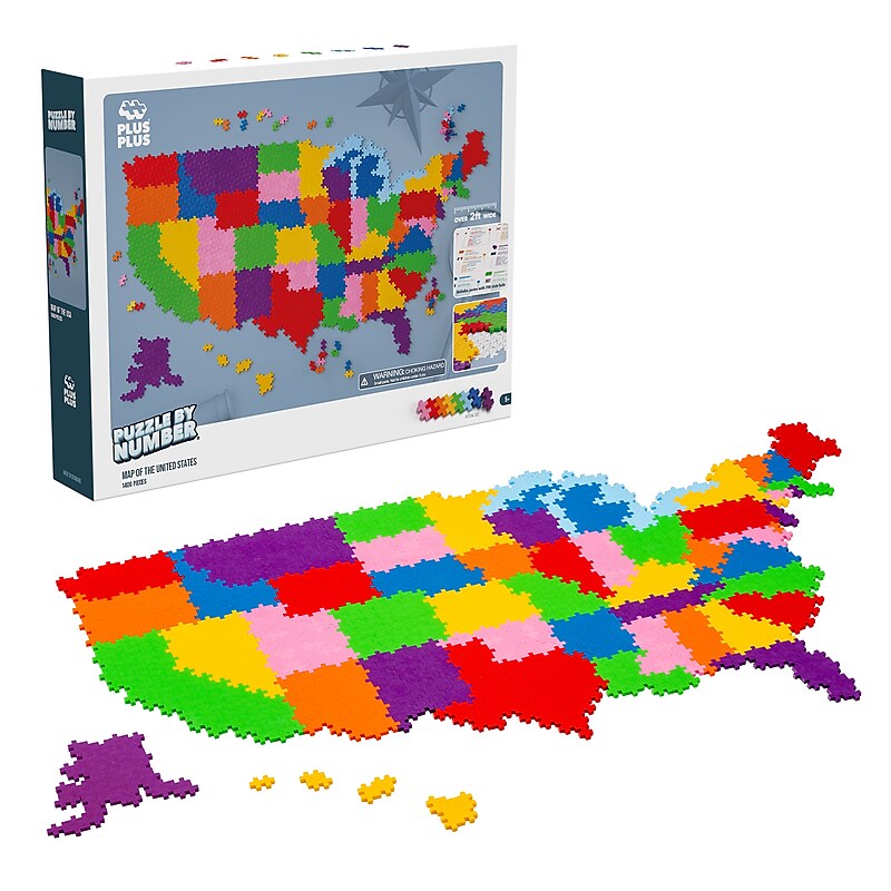 Plus-Plus Puzzle By Number 1,400-Piece Map of the United States (PLL05141) image 1
