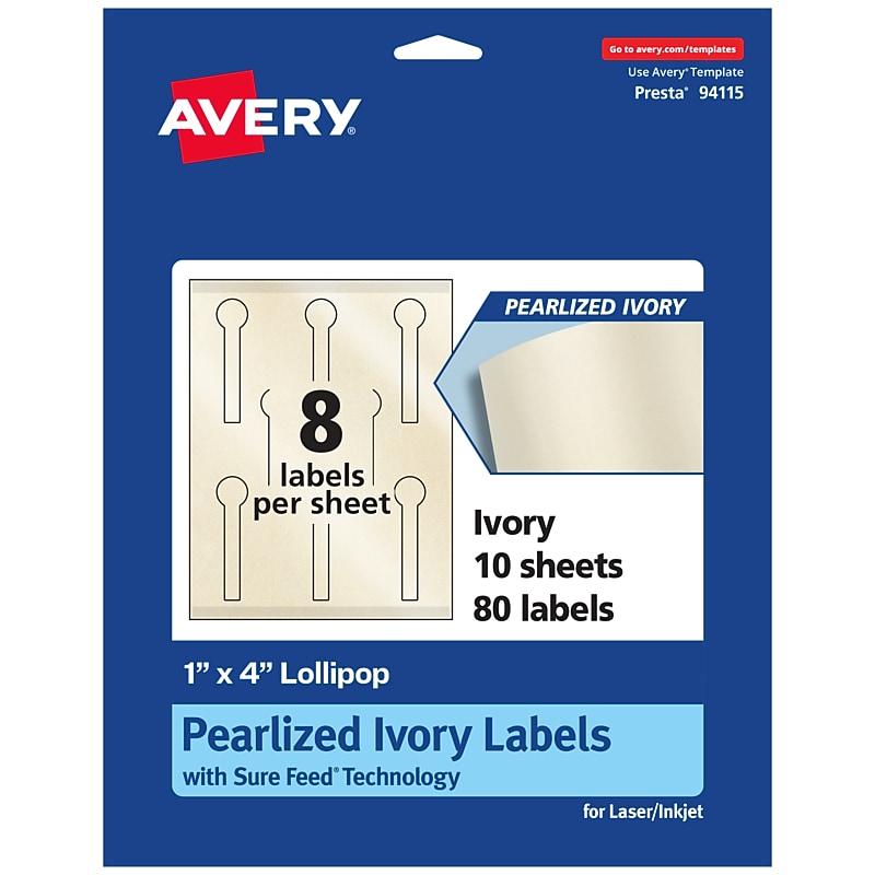 Avery Pearlized Ivory Decorative Edge Multipurpose Labels, 1" x 4", Ivory, 80/Pack (94115) image 1