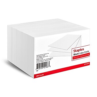 Staples 3" x 5" Index Cards, Blank, White, 500/Pack (TR51010)