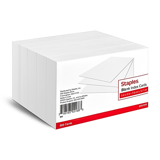 Staples 3 x 5 Index Cards, Blank, White, 500/Pack (TR51010)